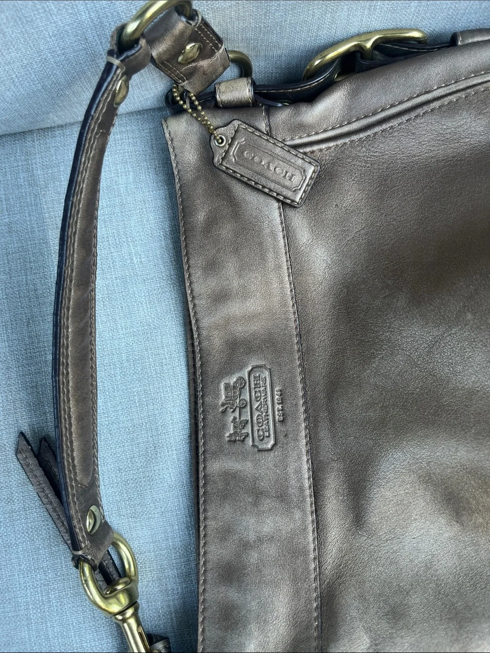 COACH Zoe 12671 Metallic Bronze Leather Hobo Bag